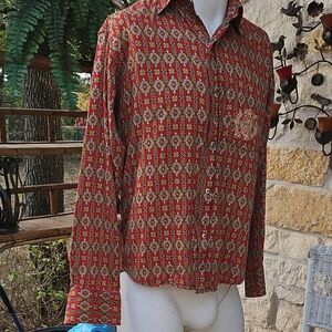 Vintage KOUTONS JEANSWEAR Unisex Long Sleeve Shirt Abstract Tribal Embroidered L